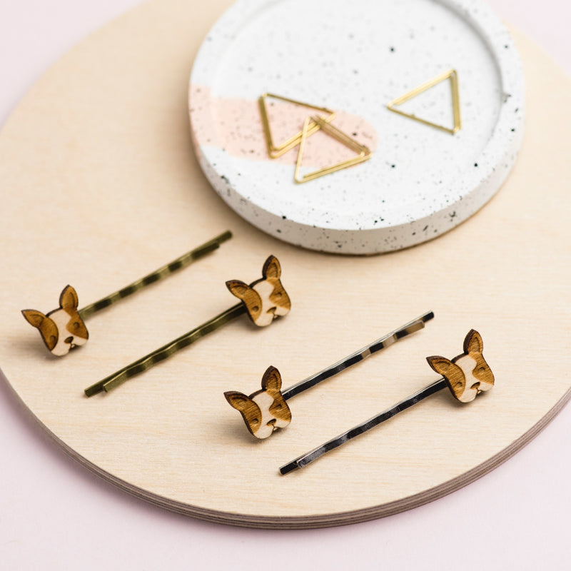 Laser Cut Wooden French Bulldog Hair Grips