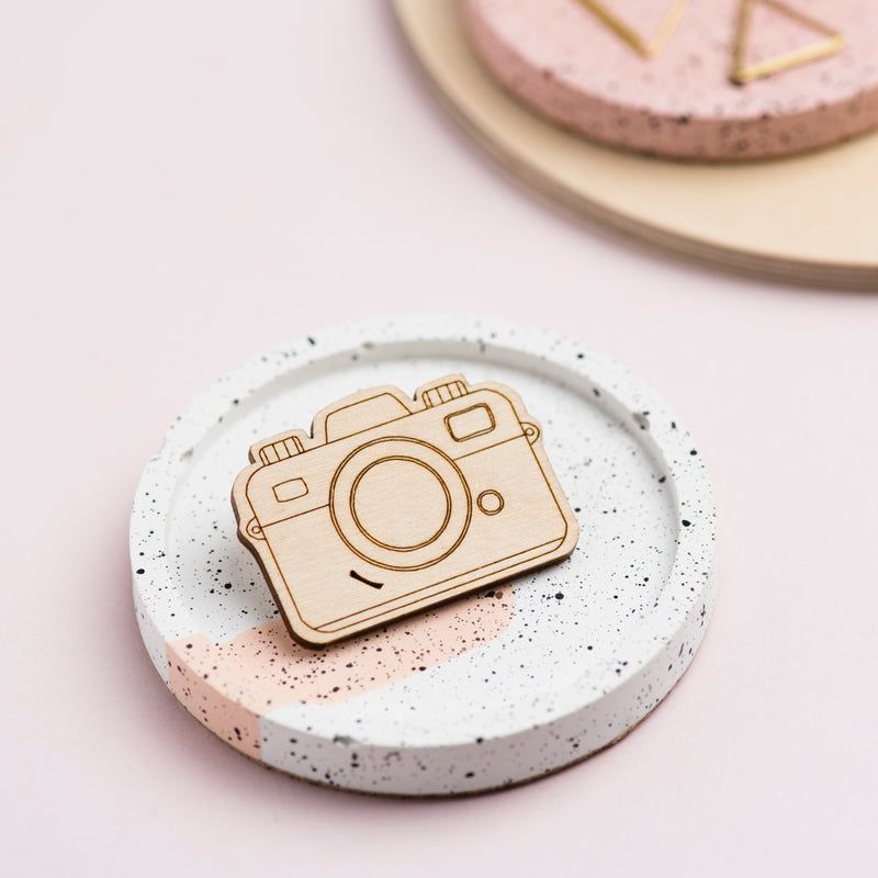 Laser Cut Wooden Camera Brooch