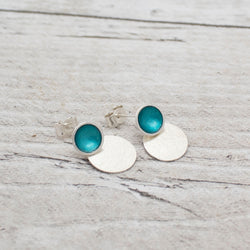 Enamel Studs With Textured Drop (Small) - Teal