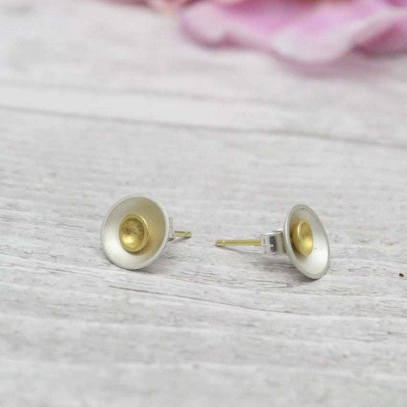 Small Target Stud Earrings - 24ct Gold Plated Silver Inner Stud/Silver Outer Disc