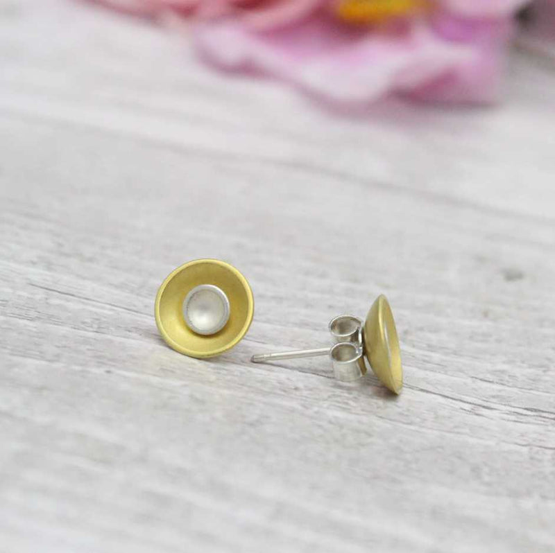 Small Target Stud Earrings -Silver Inner Stud/24ct Gold Plated Silver Outer Disc
