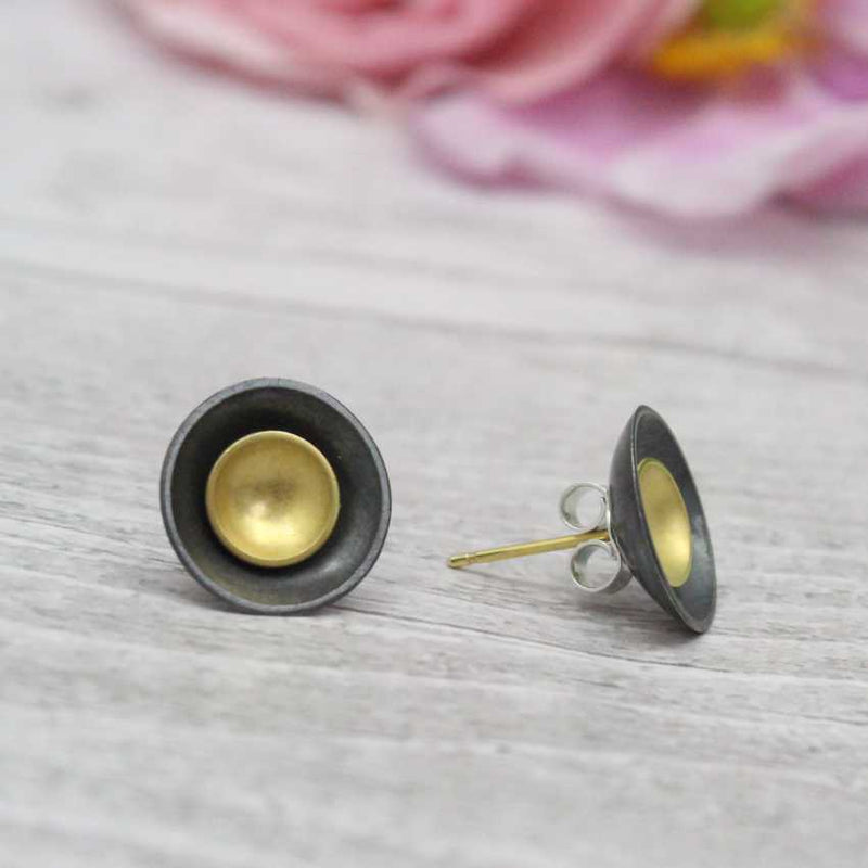 Large Target Studs - 24ct Gold Plating Inner Stud/Oxidised Silver Outer Disc