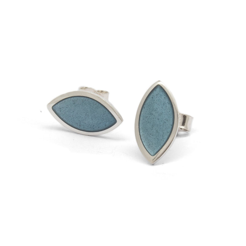 Moda Enamel Silver Stud Earrings (Single Leaf) - Ice