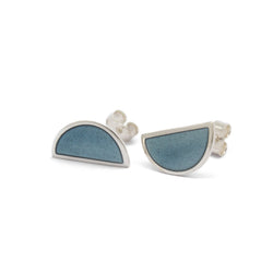 Moda Enamel Silver Stud Earrings (Single Semi-circle) - Ice