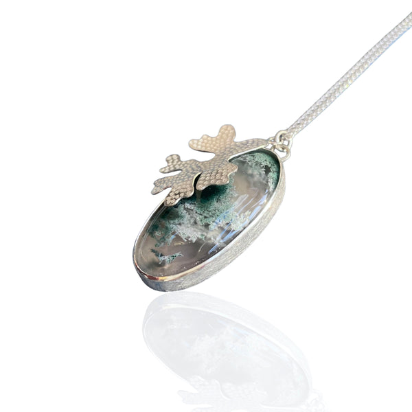 Silver & Moss Agate Pendant Necklace
