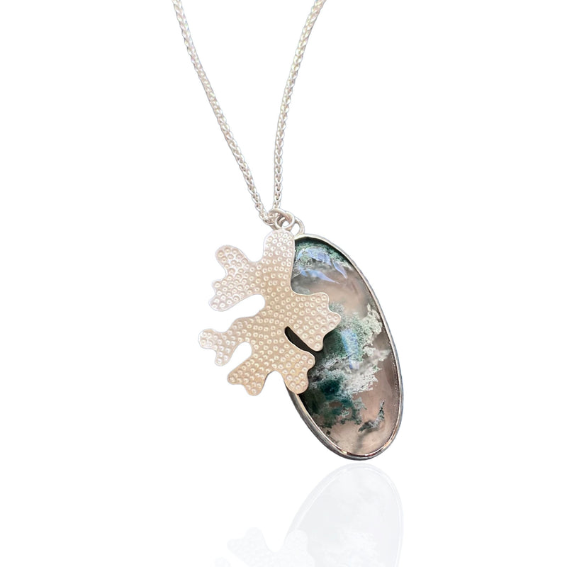Silver & Moss Agate Pendant Necklace