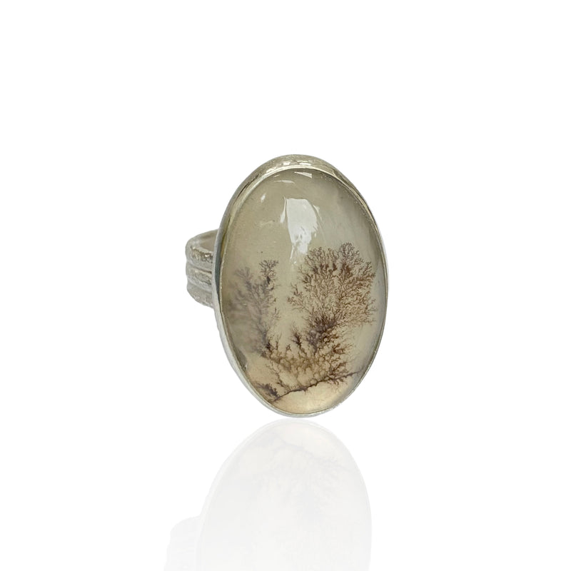 Silver Dendritic Agate Cocktail Ring