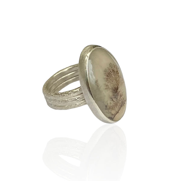Silver Dendritic Agate Cocktail Ring