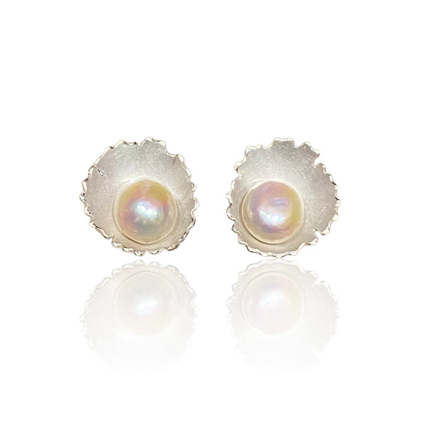 Bijou Silver & Pearl Stud Earrings