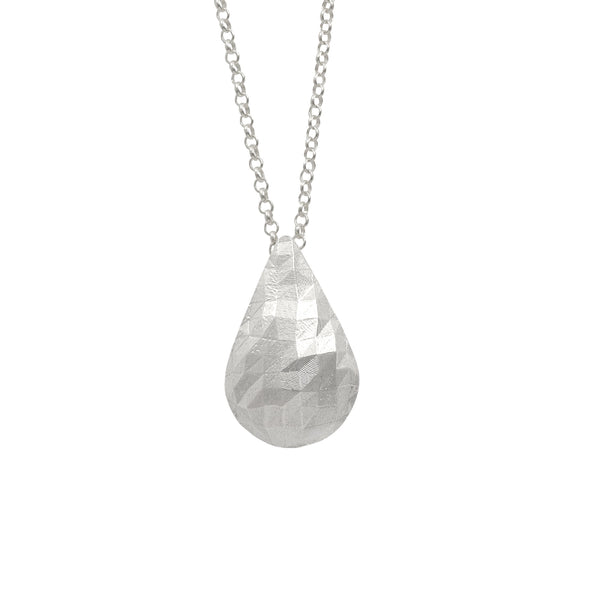 Faceted Teardrop Silver Pendant Necklace