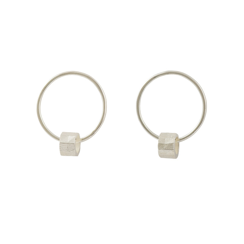 Hoop Earrings With Faceted Tube Silver