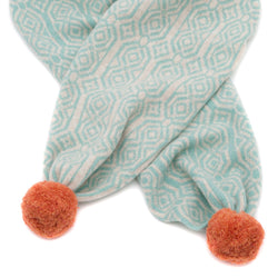 Fes Pom Pom Scarf - Linen/Duck Egg Blue/Clementine