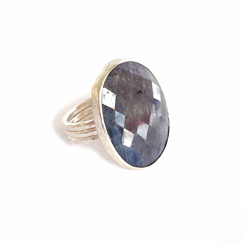 Silver Faceted Sapphire Cocktail Ring
