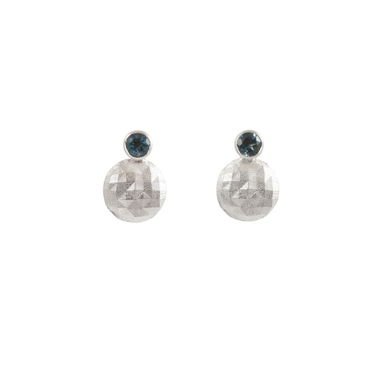 Faceted Round Silver Earrings With London Blue Topaz