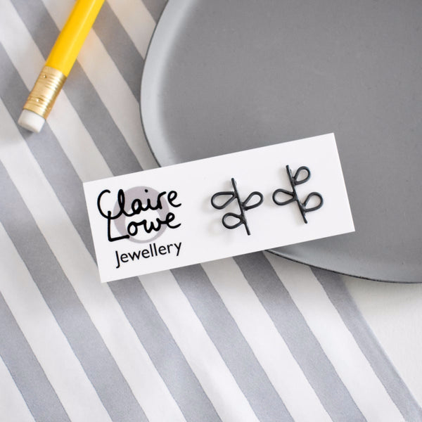 Oxidised Silver Leafy Stud Earrings