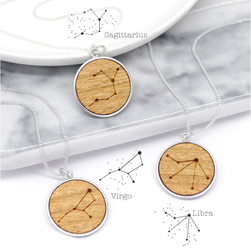 Taurus Constellation Silver Disc Necklace