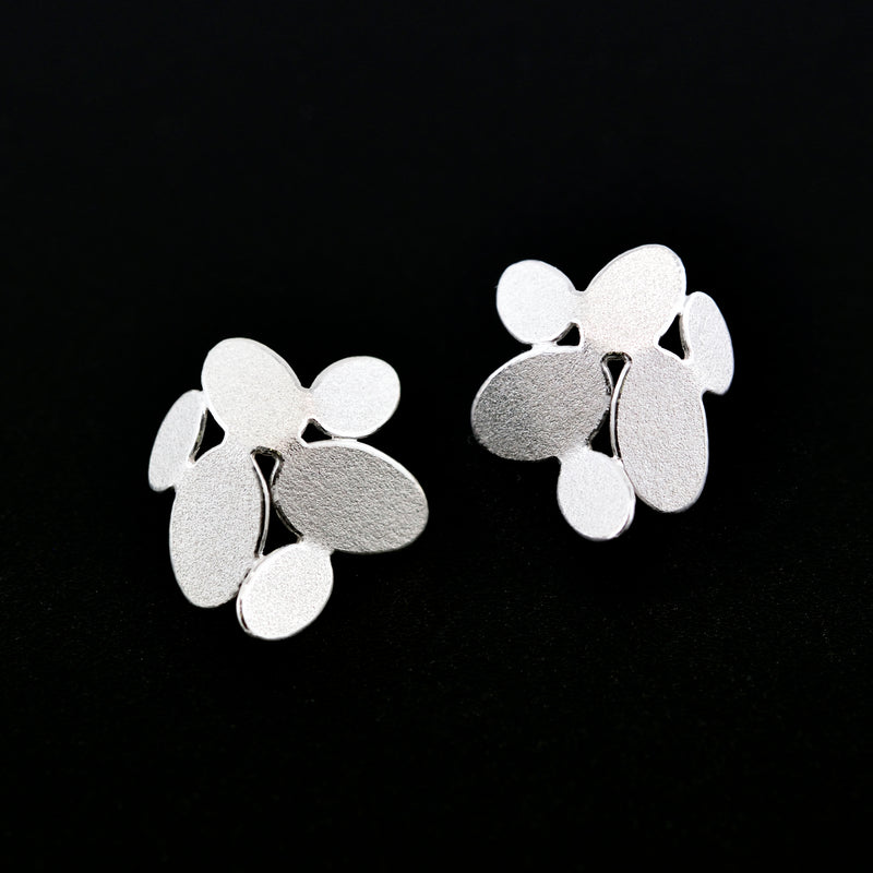 Small Mixed Oval Flower Stud Silver Earrings