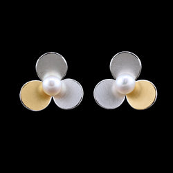Three Circle Silver & 24ct Yellow Gold Stud Earrings