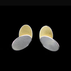 Large Oval Wing Silver & 24ct Yellow Gold Plated Stud Earrings