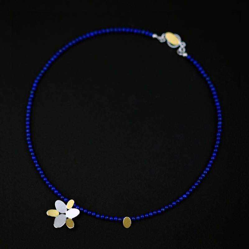 Mixed Oval Flower Lapis Lazuli Pendant Necklace