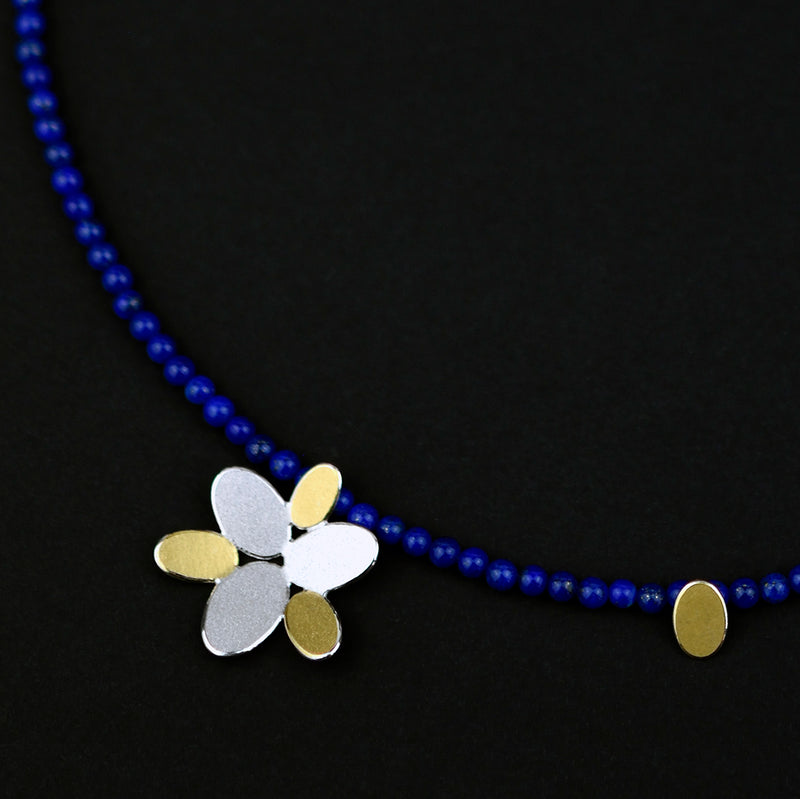 Mixed Oval Flower Lapis Lazuli Pendant Necklace