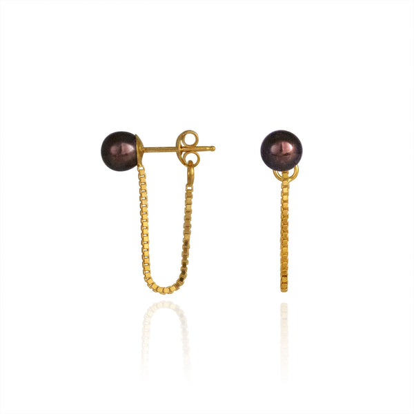 Orbit Chain Loop Earrings 18ct Yellow Gold Plated Silver/Peacock Pearl