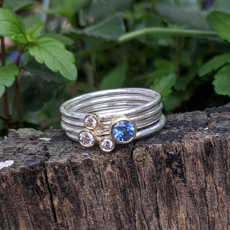 4 Silver Gum Nut Rings With Blue Sapphire