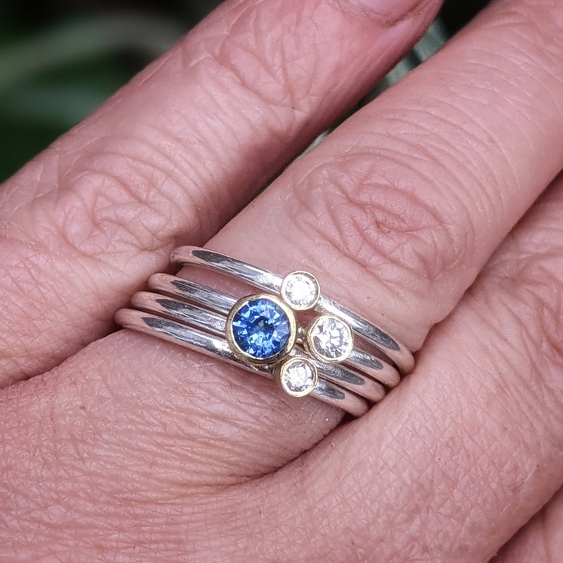 4 Silver Gum Nut Rings With Blue Sapphire