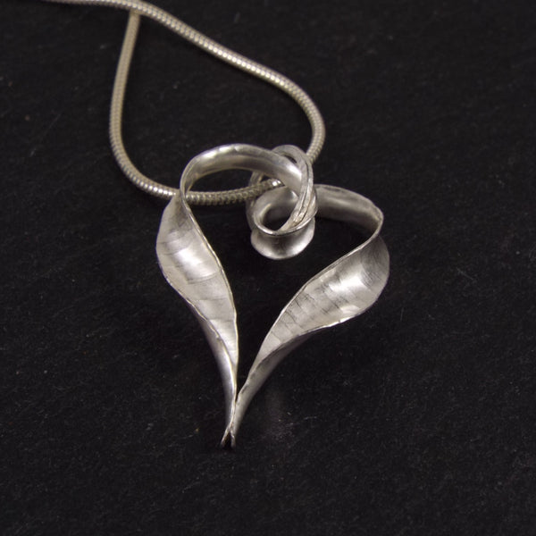 Ripple Heart Silver Pendant Necklace