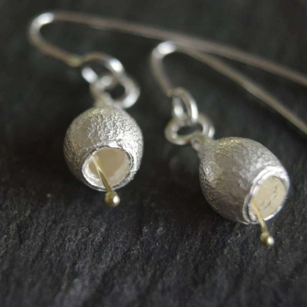Medium Gum Nut Silver and 18ct Gold Drop Earrings