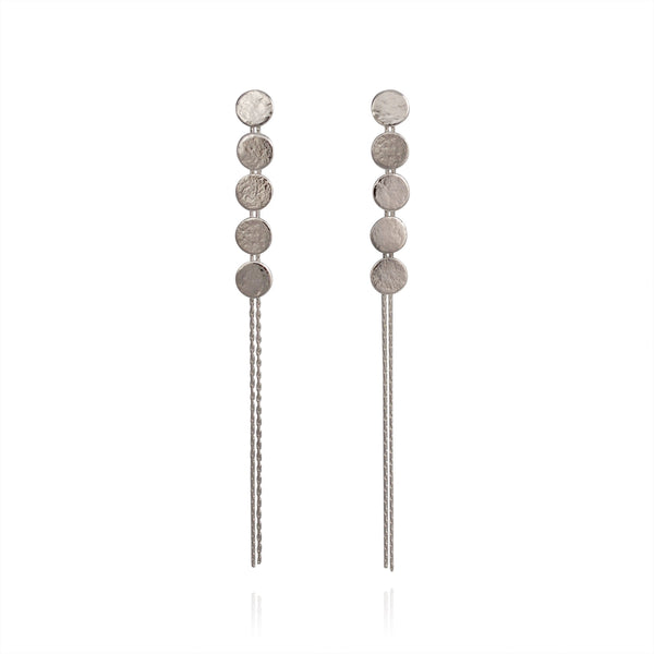 Paillette 5 Disc Drop Earrings Silver