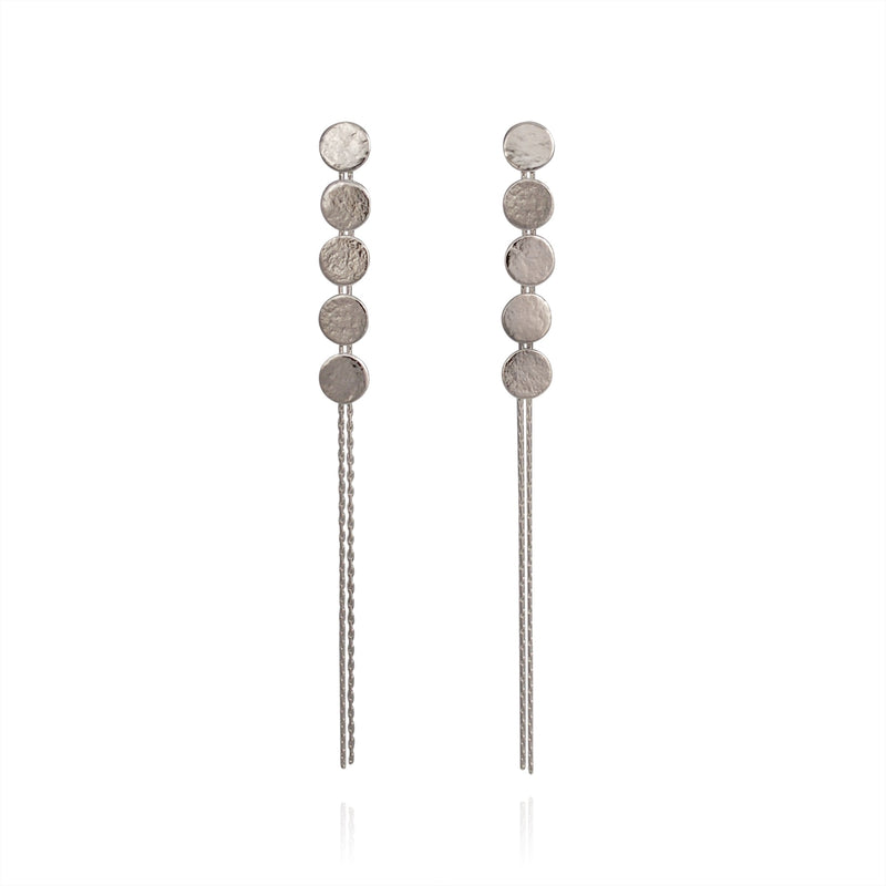 Paillette 5 Disc Drop Earrings Silver