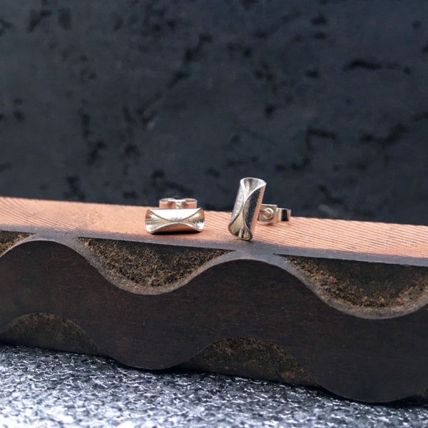 Small Tube Silver Stud Earrings