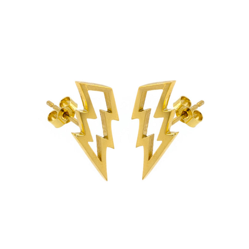 Struck Studs Lightning Bolt Earrings - 18ct Yellow Gold Plated Silver
