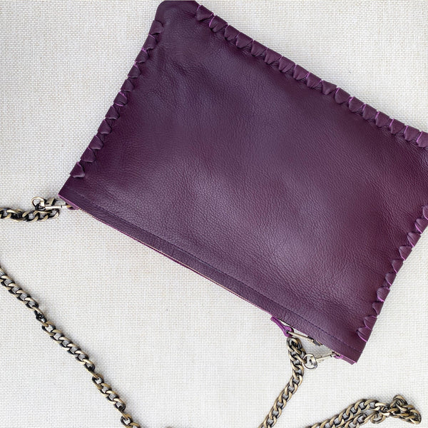 Wine Threaded Clutch Leather Bag