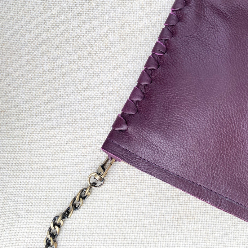 Wine Threaded Clutch Leather Bag