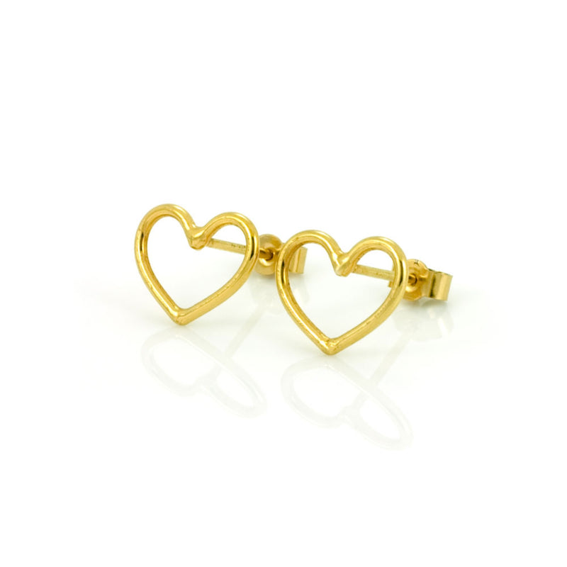 Written Heart Stud Earrings 18ct Yellow Gold Plated Silver