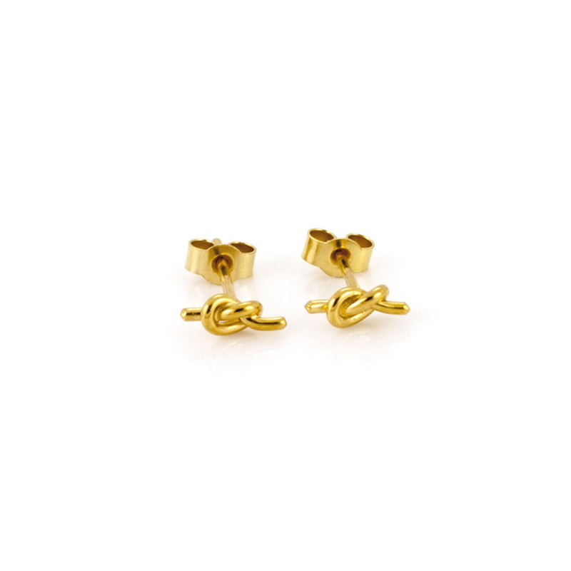 Written Tiny Knot Stud Earrings 18ct Yellow Gold Plated Silver