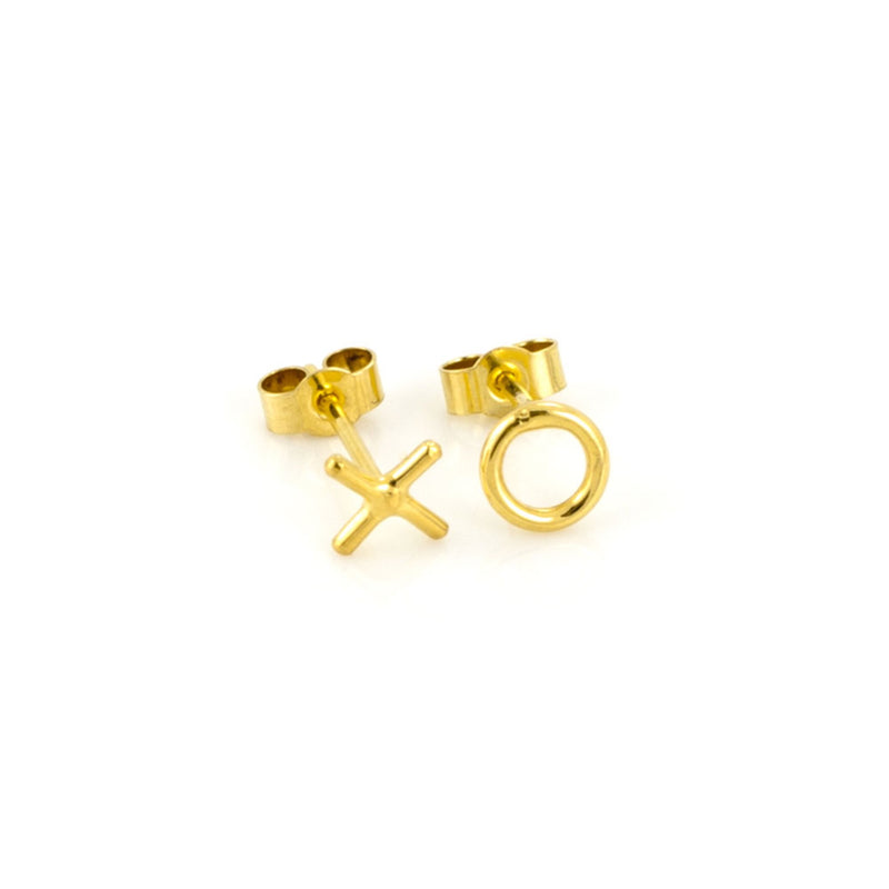 Written X O Stud Earrings 18ct Yellow Gold Plated Silver