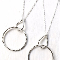 Dotty Circle & Teardrop Silver Pendant Necklace