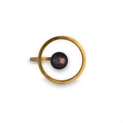 Orbit Halo Ring 18ct Yellow Gold Plated Silver/Peacock Pearl