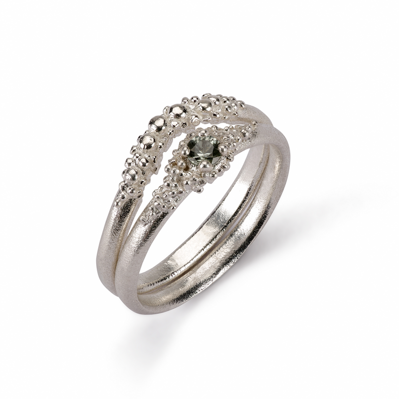 Cluster Silver Green Sapphire Ring