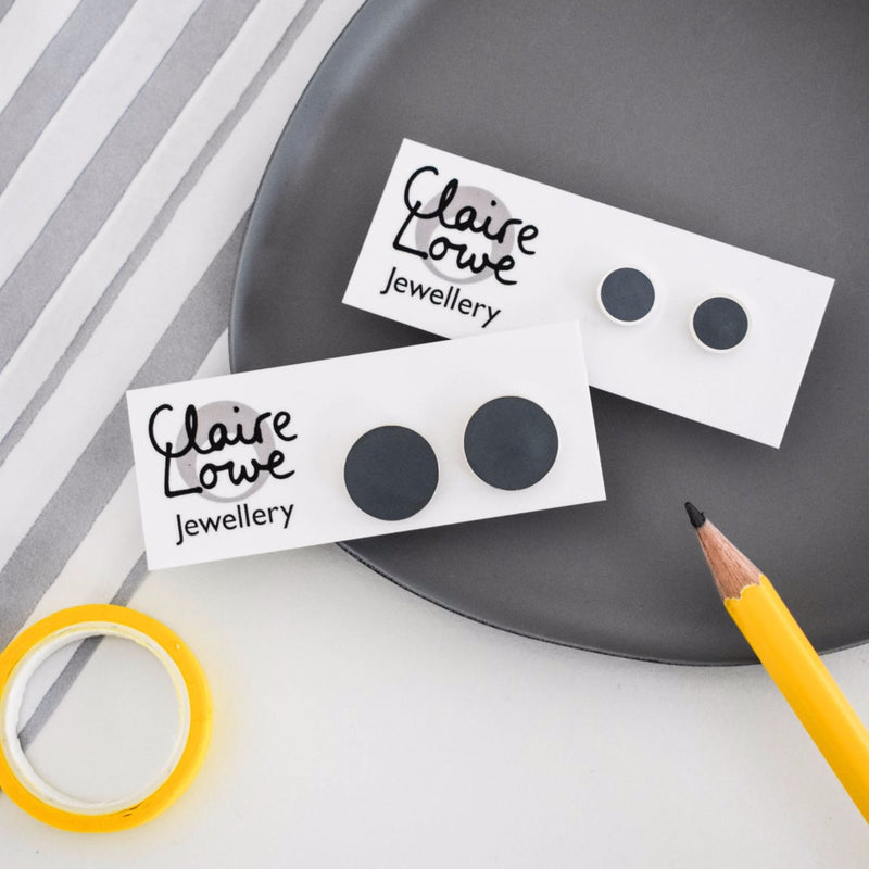 Grey Round Resin Stud Earrings - Medium
