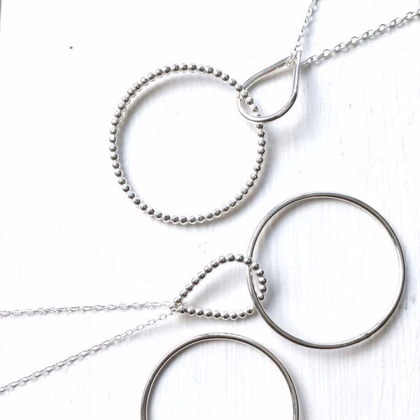 Dotty Circle & Teardrop Silver Pendant Necklace