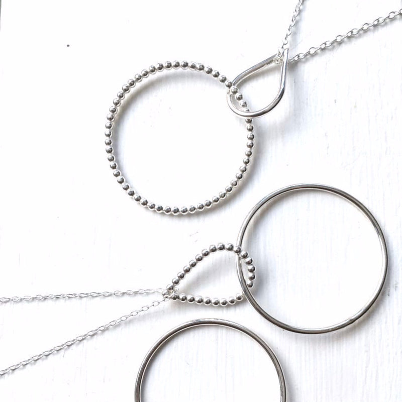Dotty Circle & Teardrop Silver Pendant Necklace