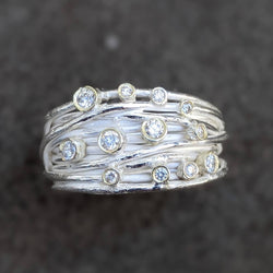 Medium Silver Open Wrap Ring With 12x Diamonds