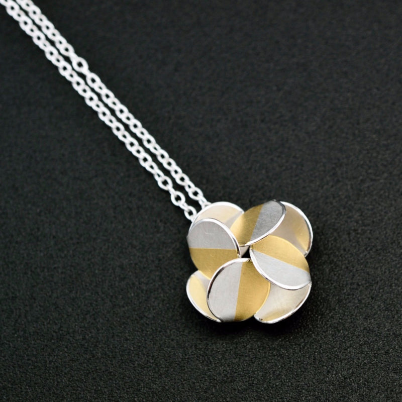 Four Petals Windmill Silver & 24ct Yellow Gold Pendant Necklace
