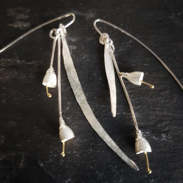 Odd Pair Gum Nut Silver Drop Earrings