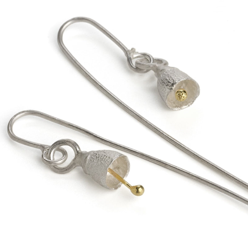 Bell Gum Nut Silver and 18ct Gold Drop Earrings