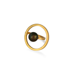 Orbit Halo Ring 18ct Yellow Gold Plated Silver/Peacock Pearl